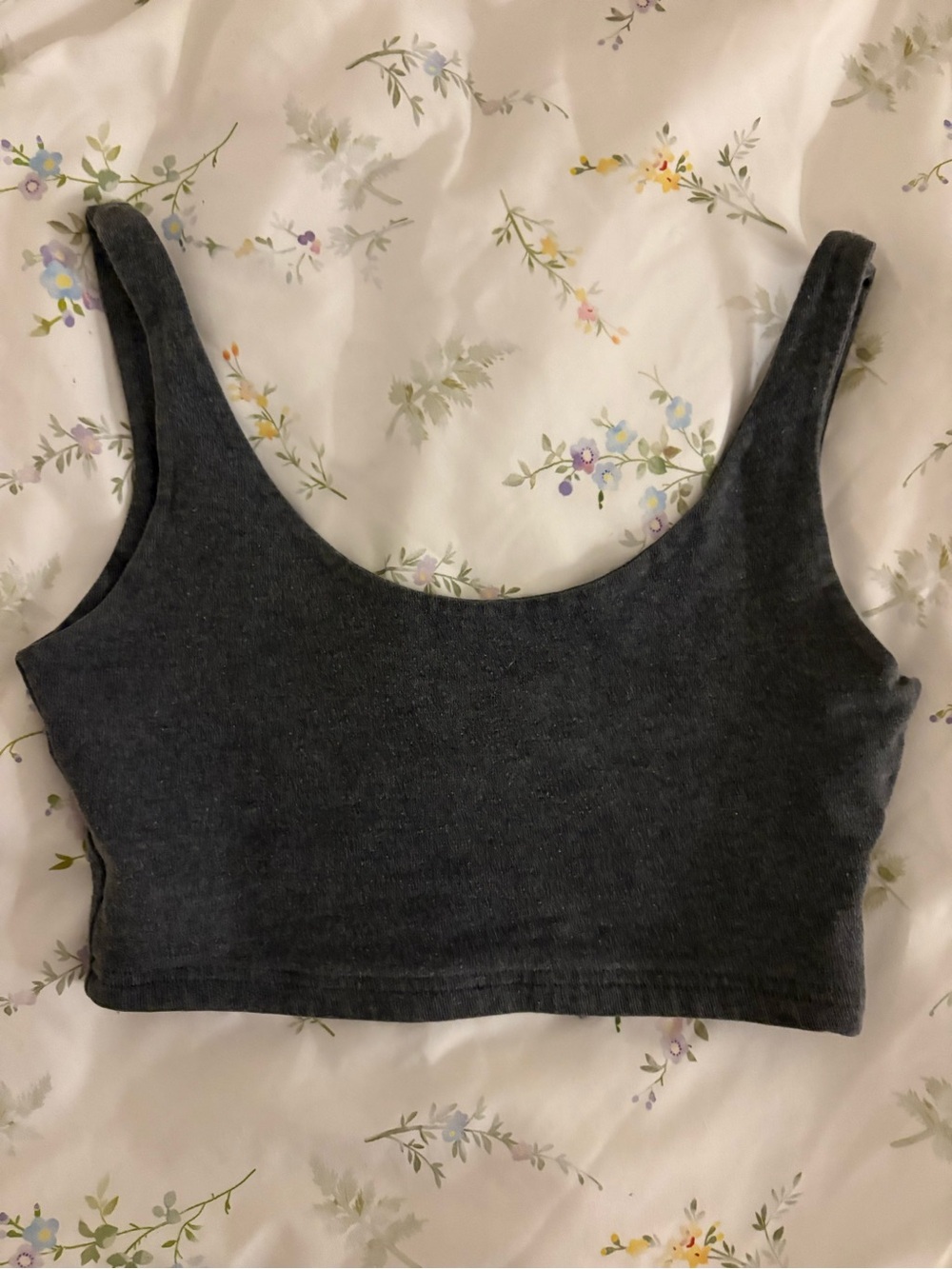 Brandy Melville: Women's Charcoal  Scoop Neck Crop Tank Top
